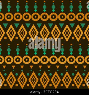 Motivo azteco colorato senza cuciture. Motivo semplice nei colori marrone, verde e arancione. Ideale per carta da parati, carte e tessuti. Illustrazione Vettoriale