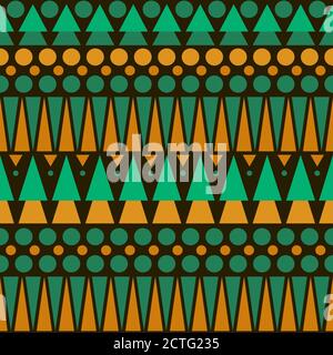 Motivo azteco colorato senza cuciture. Motivo semplice nei colori marrone, verde e arancione. Ideale per carta da parati, carte e tessuti. Illustrazione Vettoriale