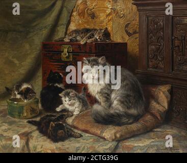 Ronner-Knip Henriëtte - un gatto e i suoi gattini al gioco - Scuola Olandese - XIX secolo Foto Stock