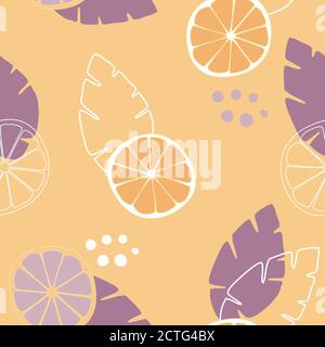 Modello senza cuciture di frutti arancioni trafilati a mano vettoriali. Fresca illustrazione estiva in colori alla moda. Ideale per tessuti e carta da parati. Illustrazione Vettoriale