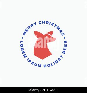 Allegro Natale Abstract Vector etichetta renna, segno o modello logo. Illustrazione del cervo con testo del cerchio di tipografia. Vacanza di qualità superiore Illustrazione Vettoriale