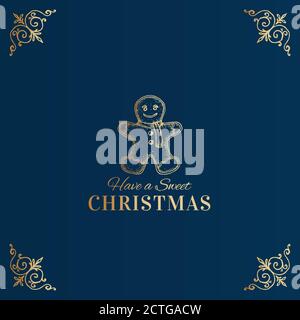 Buon Natale Abstract Vector etichetta di classe, logo o modello di carta. Disegno a mano cookie Golden Gingerbread Illustrazione di schizzo con la tipografia e. Illustrazione Vettoriale