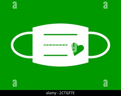 Icona maschera facciale semplice con simbolo del cuore. Immagine vettoriale. Illustrazione Vettoriale