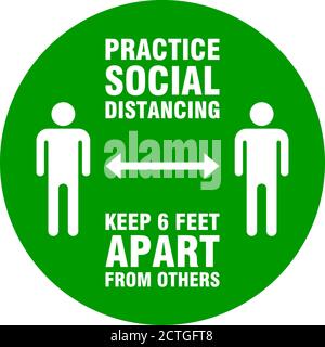 Pratica Social Distancing tenere 6 piedi di distanza da altri Round Instruction icona. Immagine vettoriale. Illustrazione Vettoriale
