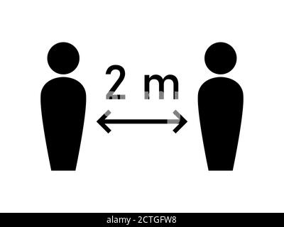 Distanza sociale mantenere la distanza o mantenere una distanza di 2 m o 2 metri icona. Immagine vettoriale. Illustrazione Vettoriale