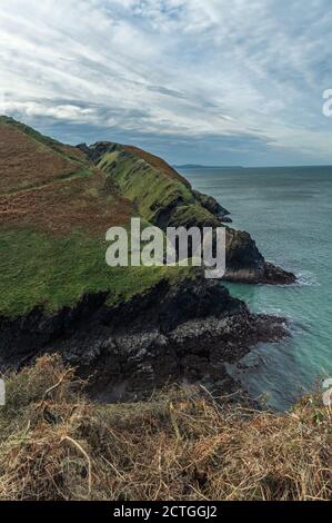 Ceibwr Bay dal sentiero costiero di Pembroke Foto Stock