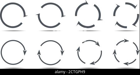 Serie di frecce circolari grigie. Icone vettoriali. Grafico per il sito Web. Illustrazione Vettoriale
