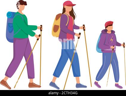 Tour a piedi in famiglia con illustrazione vettoriale piatta Illustrazione Vettoriale