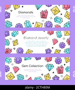 GEM Collection - Set di banner web stile design di linea Illustrazione Vettoriale