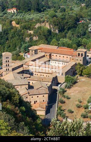 Subiaco, Italia - uno dei 12 monasteri fondati a Subiaco da Benedetto da Nursia, Santa Scolastica è il più antico benedettino del mondo Foto Stock