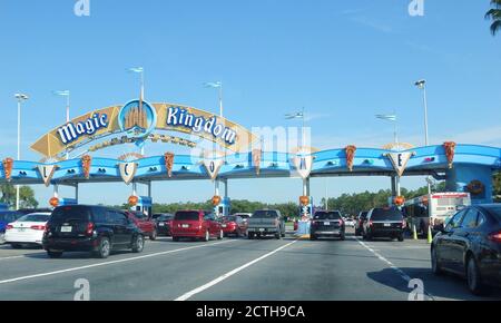 Cartello d'ingresso al Magic Kingdom Park, Walt Disney World, Orlando, Florida, USA Foto Stock