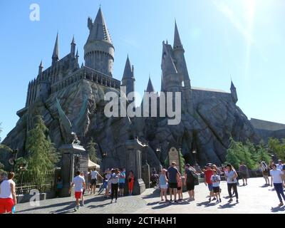 Castello di Hogwarts, il mondo Wizarding di Harry Potter, Universal Studios Hollywood, Universal City, California, Stati Uniti Foto Stock