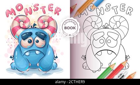 Carino libro da colorare mostro per bambini e bambini Illustrazione Vettoriale