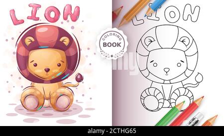 Teddy leone - libro da colorare per bambini e bambini Illustrazione Vettoriale