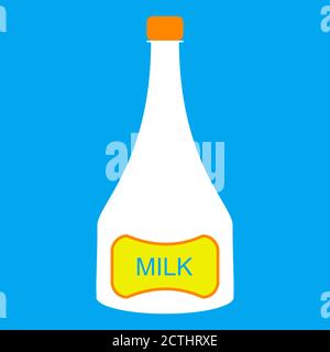 Bottiglia di latte in plastica su sfondo blu. Illustrazione Vettoriale