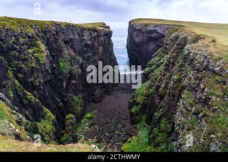 Spettacolari scogliere a Calder's Geo sulla costa di Eshaness a Northmavine , terraferma settentrionale delle isole Shetland, Scozia, Regno Unito Foto Stock