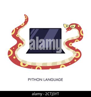 Simbolo del linguaggio del codice Python. Programmazione della codifica e sviluppo del concetto. Illustrazione Vettoriale