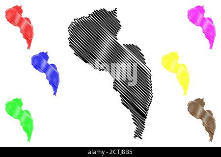 Tarrafal de Sao Nicolau comune (Repubblica di Cabo Verde, concelhos, Capo Verde, isola di Sao Nicolau, arcipelago) mappa illustrazione vettoriale, scribbl Illustrazione Vettoriale