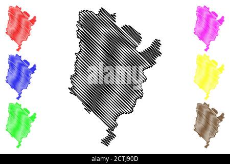 Comune di Santa Catarina (Repubblica di Cabo Verde, concelhos, Capo Verde, isola di Santiago, arcipelago) mappa vettoriale illustrazione, abbozzamento San Illustrazione Vettoriale