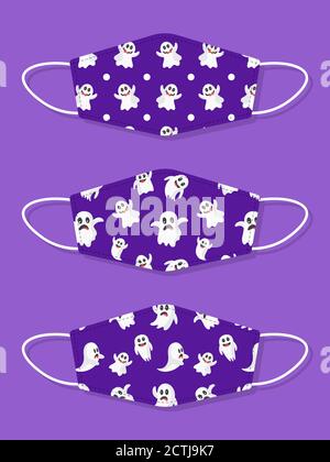 Set di disegni riutilizzabili bocca bambini divertenti maschere viso con motivo senza giunture fantasma Illustrazione Vettoriale