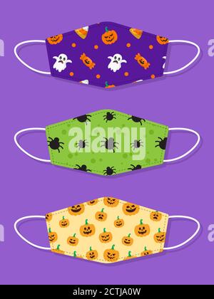 Set di disegni riutilizzabili bocca bambini divertenti maschere viso con modello senza cuciture halloween Illustrazione Vettoriale