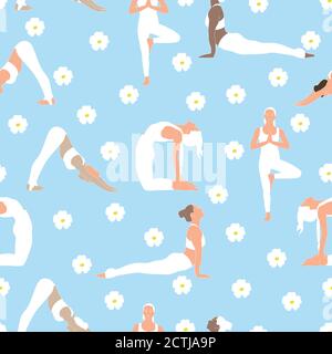 Diverse posizioni Yoga modello senza cuciture Illustrazione Vettoriale