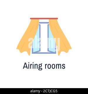 Icona piatta dell'aria fresca isolata in bianco. Aprire la finestra Illustrazione Vettoriale