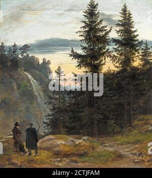 Dahl Johan Christian Clausen - Vista su una gola di montagna Con cascata - Scuola Norvegese - 19 ° secolo Foto Stock