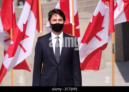 Il primo ministro canadese Justin Trudeau arriva per il discorso del Trono a Ottawa, Canada Foto Stock