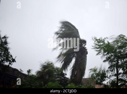 AMPHAN il super ciclone. Tempesta ciclonica con velocità del vento 130 km/h raffica al Bengala Occidentale, India. Foto Stock