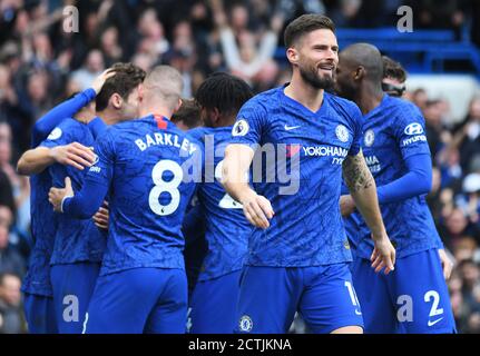 LONDRA, INGHILTERRA - 22 FEBBRAIO 2020: Olivier Giroud di Chelsea ha ritratto durante la partita della Premier League del 2019/20 tra il Chelsea FC e il Tottenham Hotspur FC a Stamford Bridge. Foto Stock