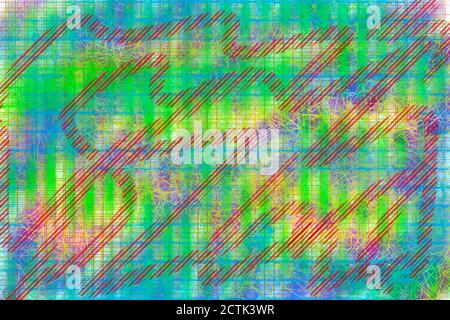 Pittura astratta in verde, rosso e viola Foto Stock