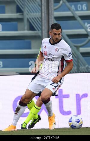 Charalampos Lykogiannis (Cagliari) durante la partita italiana " Serie A' tra Sassuolo 1-1 Cagliari allo stadio Mapei il 20 settembre 2020 a Reggio Emilia. Foto di Maurizio Borsari/AFLO Foto Stock