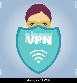 Capo di una giovane donna dietro uno scudo vpn Illustrazione Vettoriale