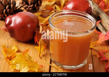 Fresche, non filtrato succo di mela biologico su una impostazione di raccolto Foto Stock