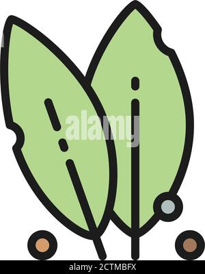 Foglia di baia, spezie, erba piatta icona linea di colore. Isolato su sfondo bianco Illustrazione Vettoriale