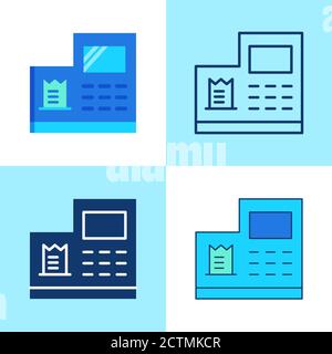 Icona del registratore di cassa impostata in stile piatto e lineare Illustrazione Vettoriale