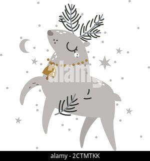 Carta di Natale con un carino personaggio renna Illustrazione Vettoriale