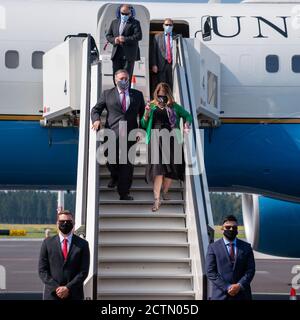 Arriva il Segretario Pompeo a Lubiana . Il Segretario di Stato Michael R. Pompeo arriva all'aeroporto di Lubiana Jože Pučnik a Lubiana, Slovenia, il 13 agosto 2020. Foto Stock