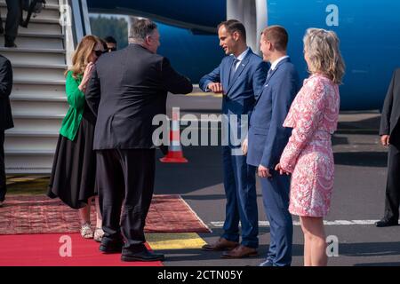 Arriva il Segretario Pompeo a Lubiana . Il Segretario di Stato Michael R. Pompeo arriva all'aeroporto di Lubiana Jože Pučnik a Lubiana, Slovenia, il 13 agosto 2020. Foto Stock