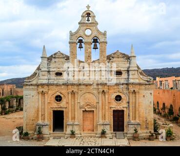 Arkadia monastero vista frontale Facadde a Creta, Grecia Foto Stock