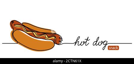 Hot dog bordo semplice, banner. Design moderno di linea artistica con caratteri hot dog Illustrazione Vettoriale