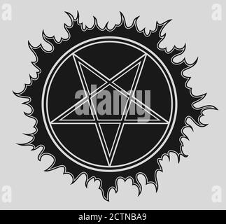 Icona vettore Pentagram su pankcground stella nera Illustrazione Vettoriale