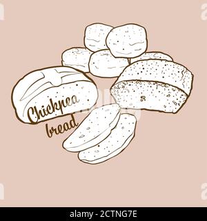 Illustrazione del pane di Cickpea disegnato a mano. Lievitato, di solito conosciuto in Albania e Turchia. Serie di disegni vettoriali. Illustrazione Vettoriale