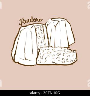 Illustrazione del pane Pandoro disegnato a mano. Pane per le vacanze, di solito conosciuto in Italia. Serie di disegni vettoriali. Illustrazione Vettoriale