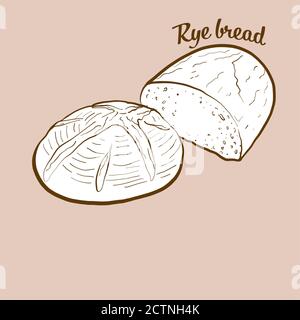 Illustrazione del pane di Rye disegnato a mano. Lievitato, di solito conosciuto in Europa, America, Israele. Serie di disegni vettoriali. Illustrazione Vettoriale