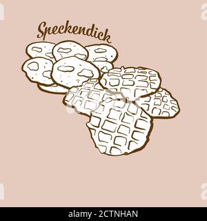 Illustrazione del pane di Speckendick disegnato a mano. Pancake, di solito conosciuto in Germania, Frisia orientale. Serie di disegni vettoriali. Illustrazione Vettoriale