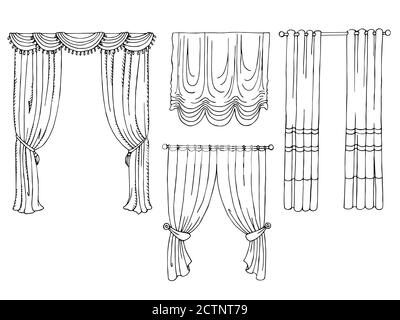 Set grafico a tendina art bianco nero vettore di illustrazione isolato Illustrazione Vettoriale