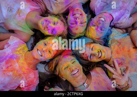 fiesta Holi infantil, Llucmajor, Mallorca, isole baleari, Spagna Foto Stock