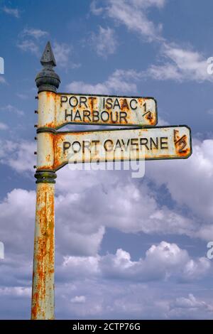 Cartello Port Isaac, Cornovaglia, Inghilterra. Foto Stock